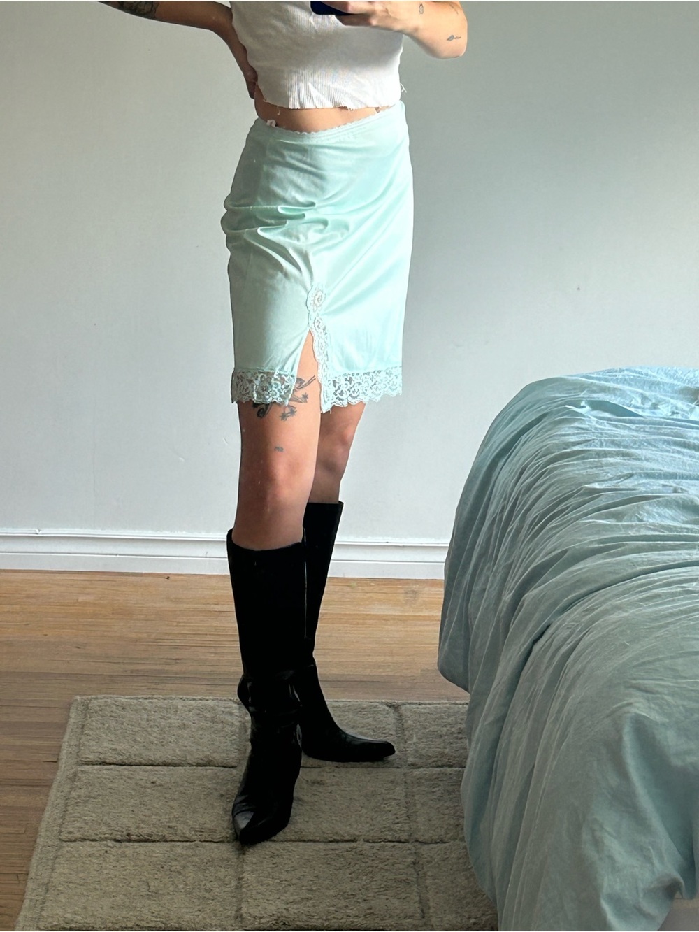 VINTAGE mint green slip skirt